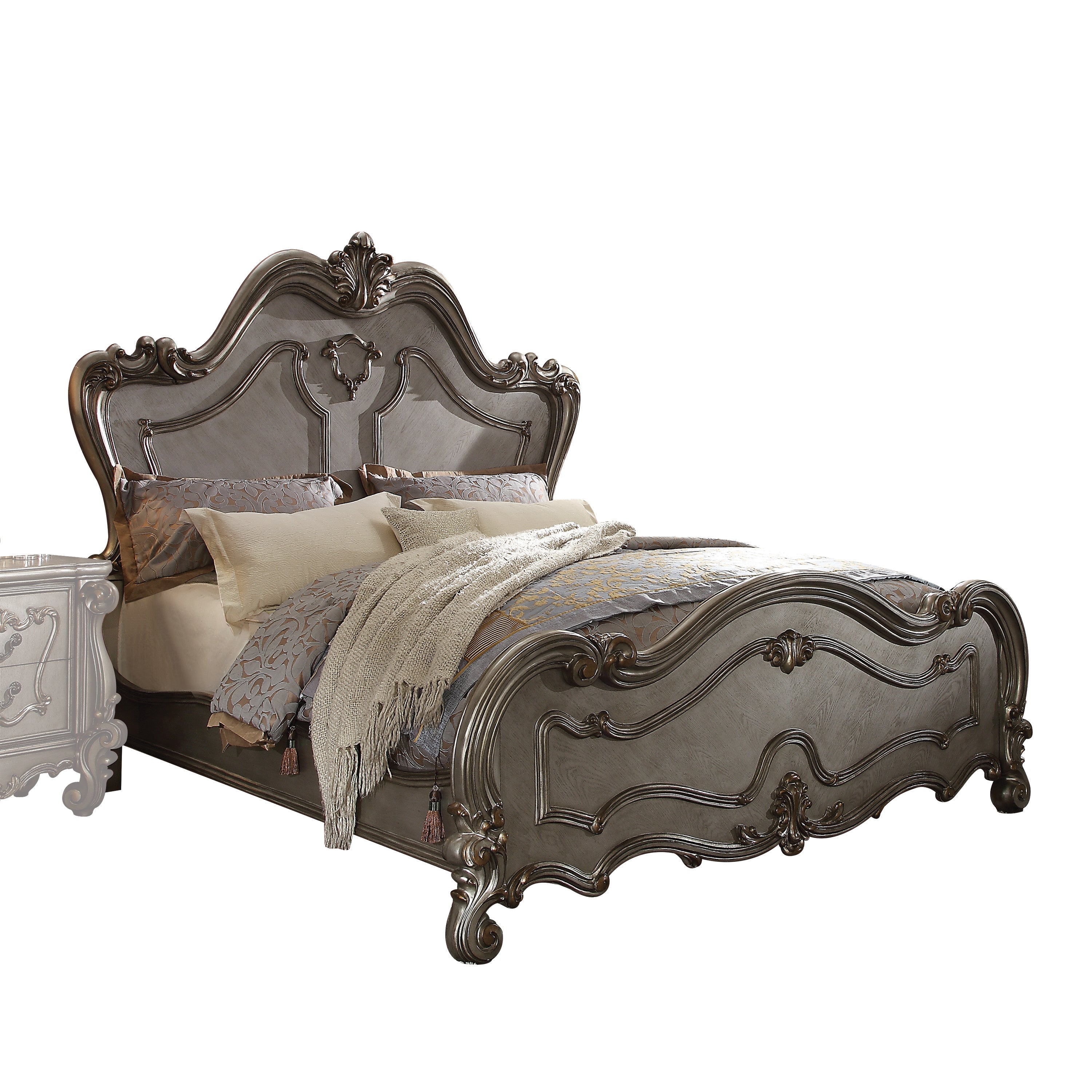 Tiger Versailles Queen Cherry Wood Bed – Traditional Baroque Style with Carved Accents