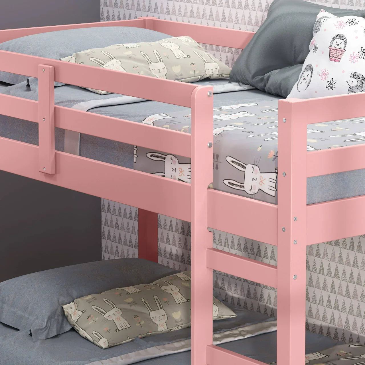 Quinn Gaston II Twin Loft Bed Pink  Space-Saving Kids Bed with Safety Rails