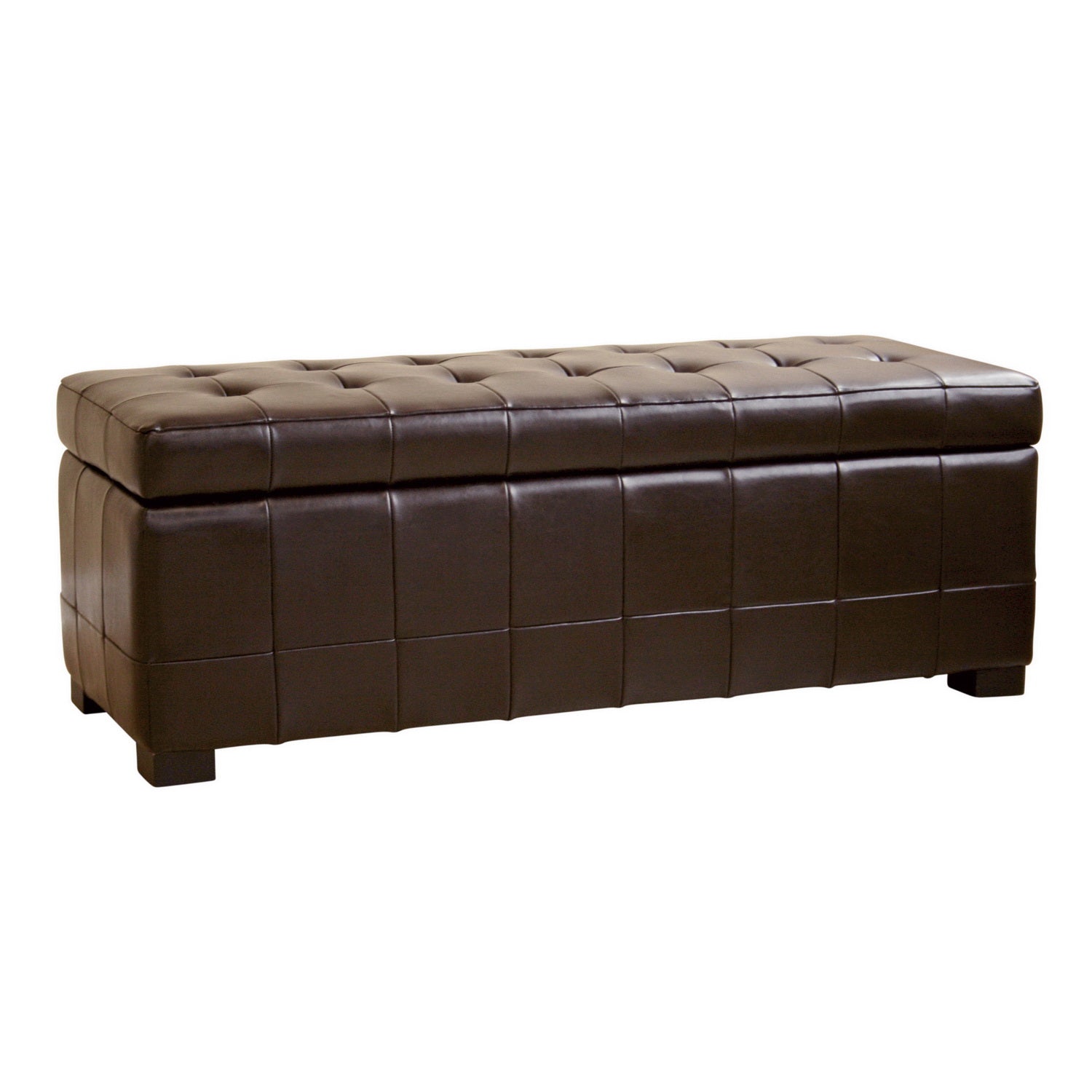 Dark Brown Faux Storage Bench & Button Tufted Ottoman