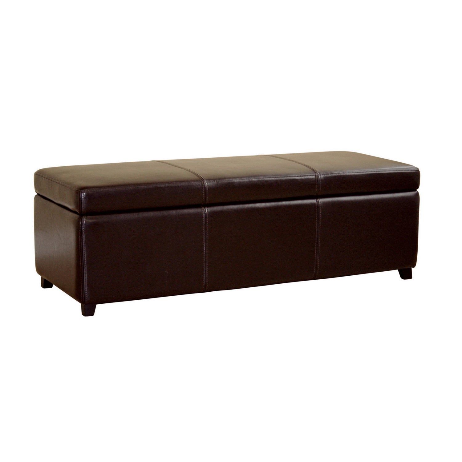 Dark Brown Faux Leather Storage Bench Ottoman with Stitching