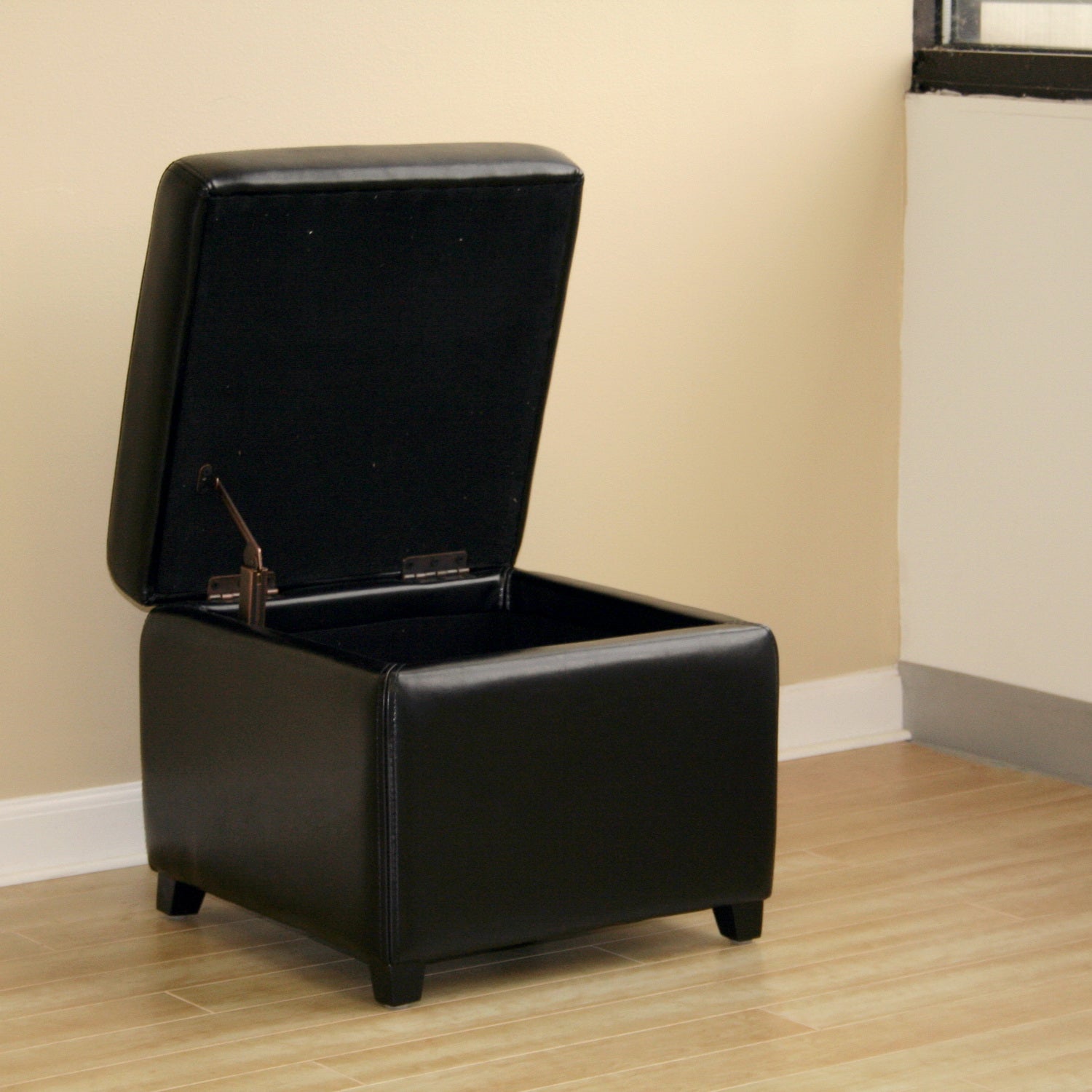 Small Storage Cube Ottoman in Faux Leather Upholstery