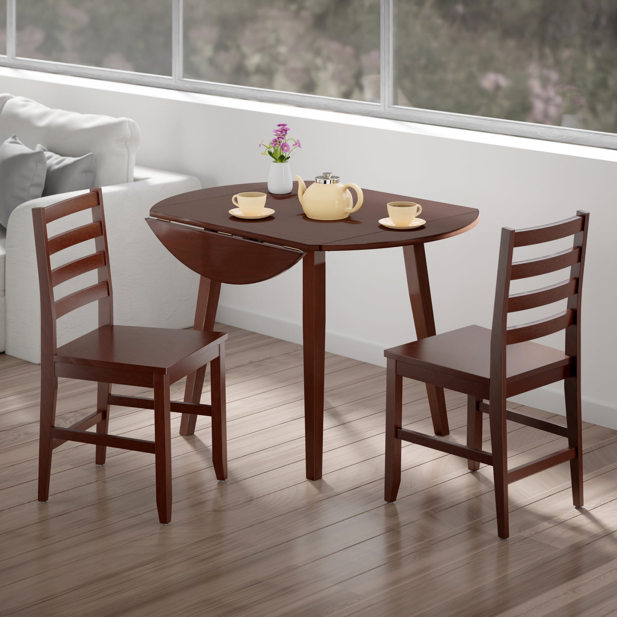 Dawson 3-Pc Drop Leaf Table with Ladder-back Chairs, Walnut