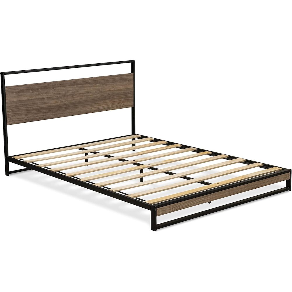 Rowan Wilson Queen Engineered Wood Platform Bed  Black & Weathered Wood Low Profile Frame
