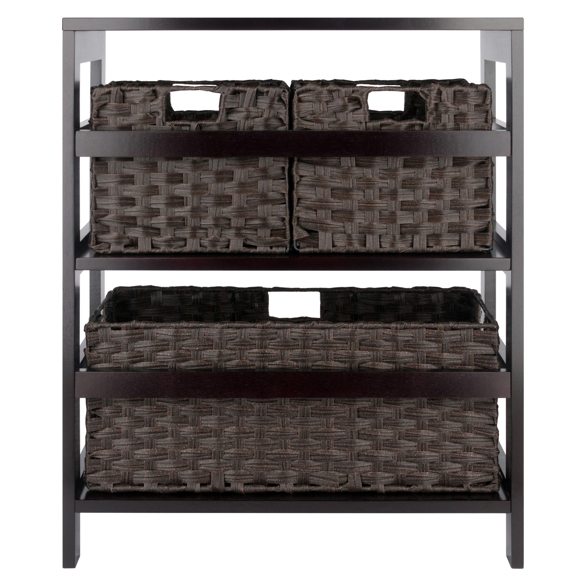 Leo 4-Pc Storage Shelf with 3 Foldable Woven Baskets, Espresso and Chocolate