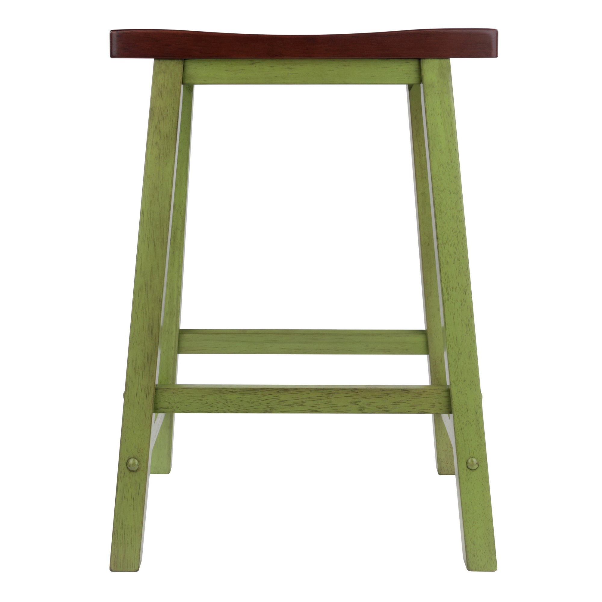Satori Saddle Seat Counter Stool, Rustic Green and Walnut