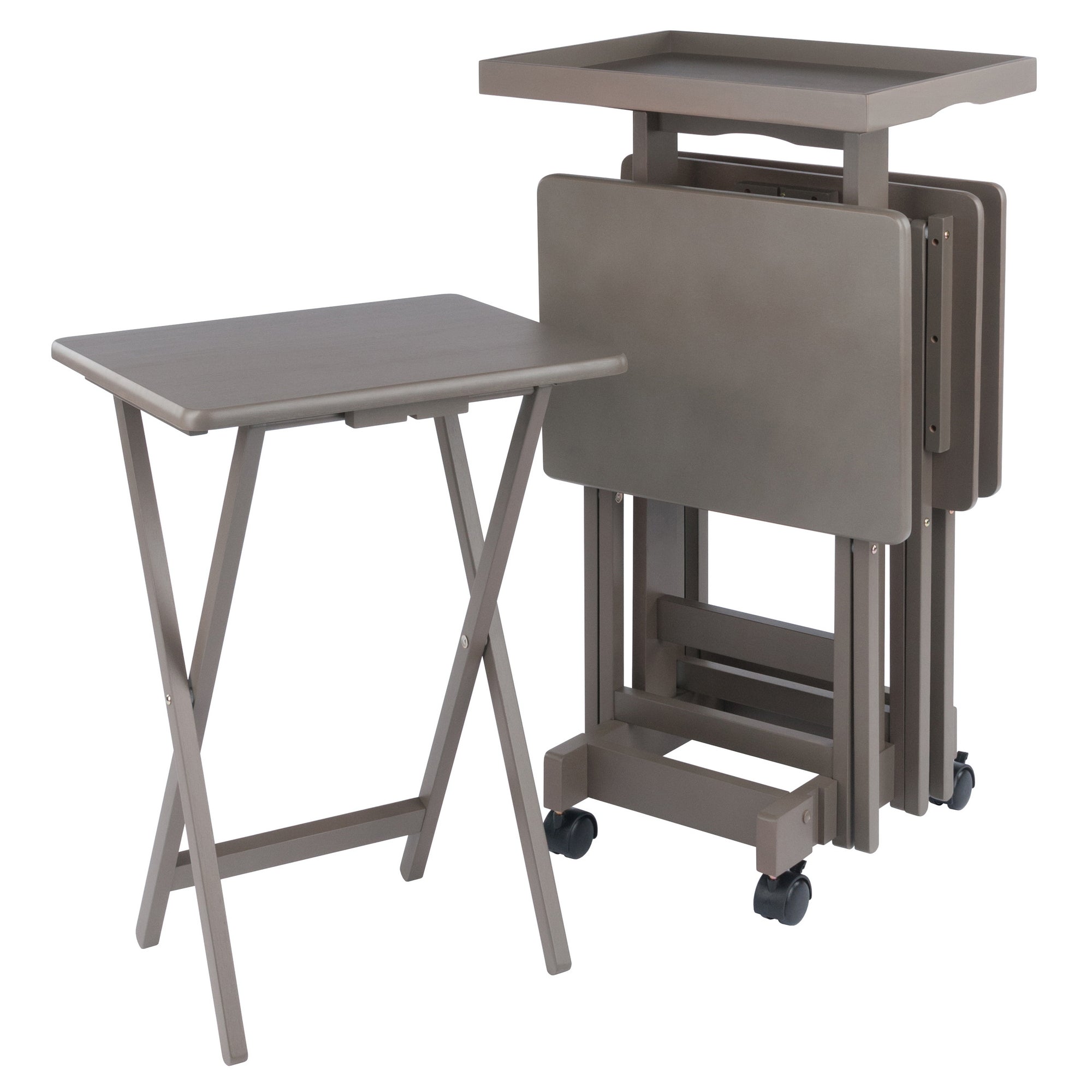 Isabelle 6-Pc Snack Table Set with Removable Serving Tray, Oyster Gray