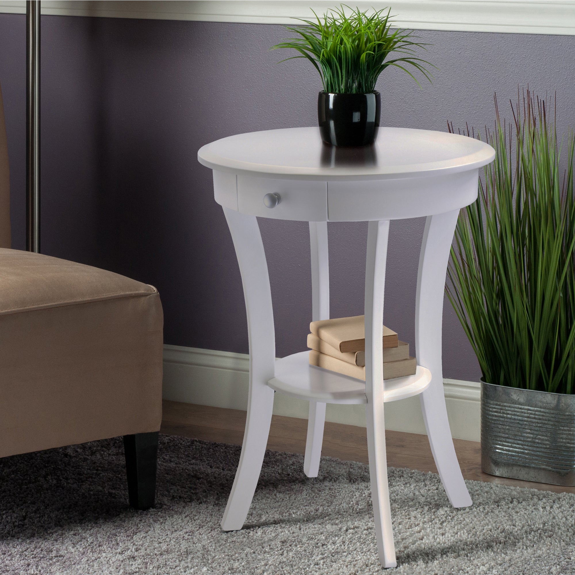 Sasha Round Accent Table, White