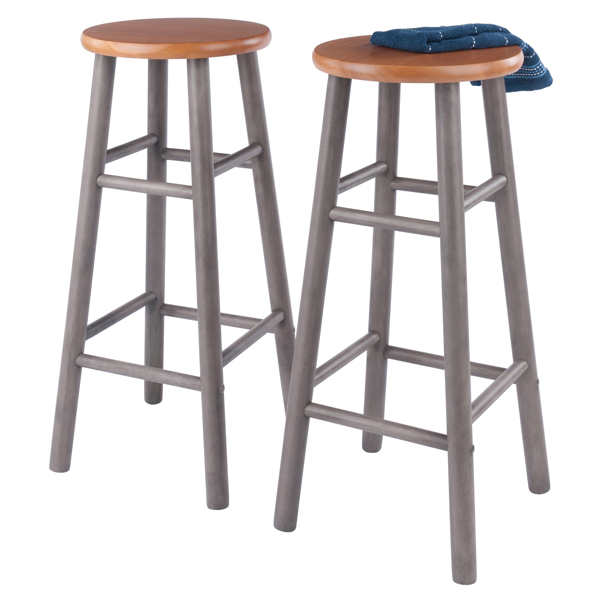 Huxton 2-Pc Bar Stool Set, Oyster Gray and Teak