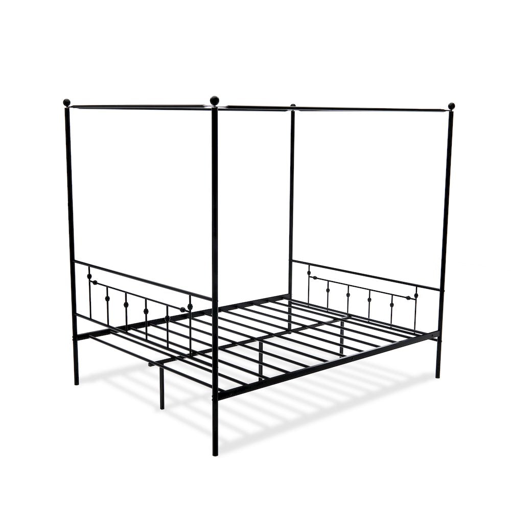 Elodia Nniston Queen Black Metal Canopy Bed Modern De Design with Headboard & Footboard