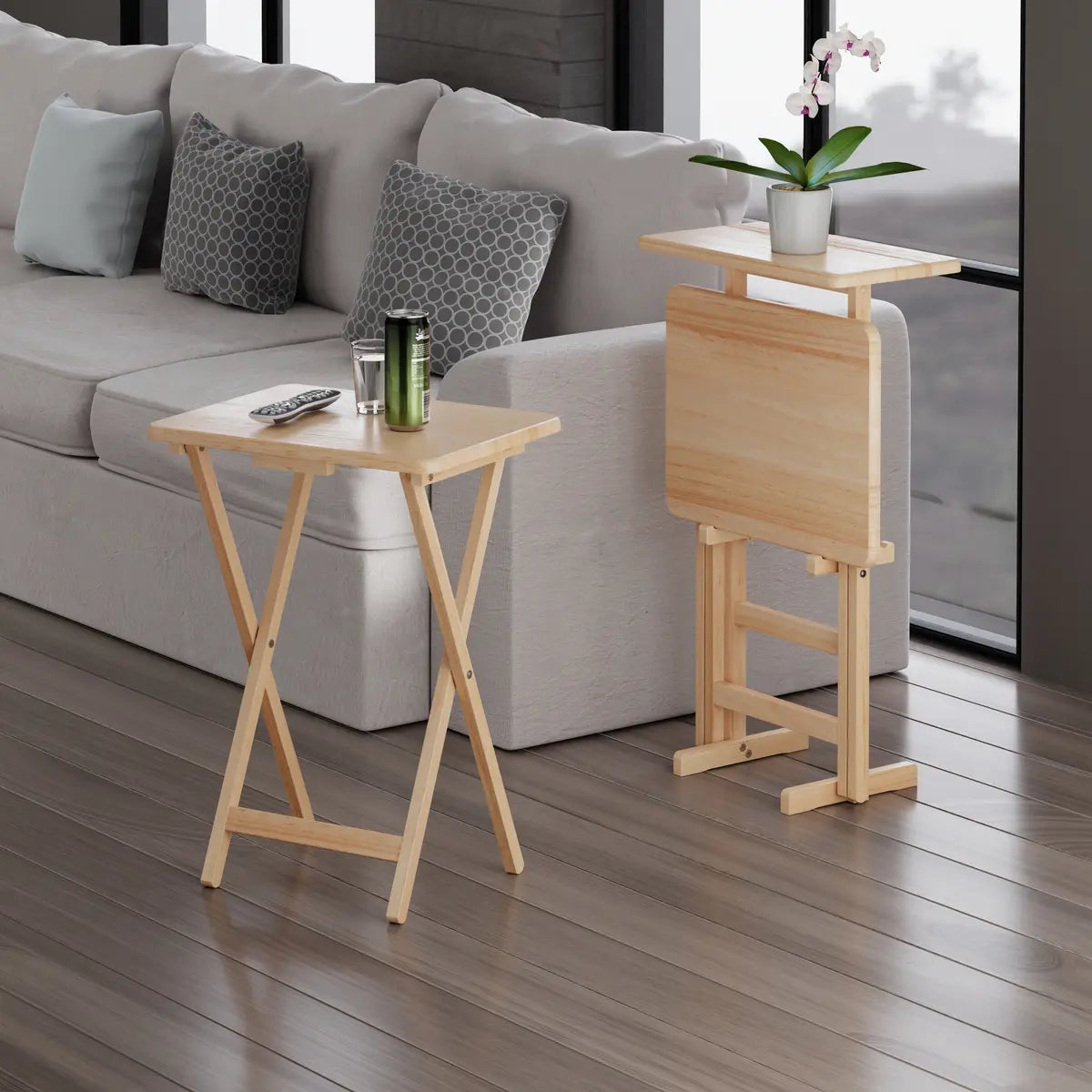 Riley 3-Pc Set Snack Table, Natural Finish
