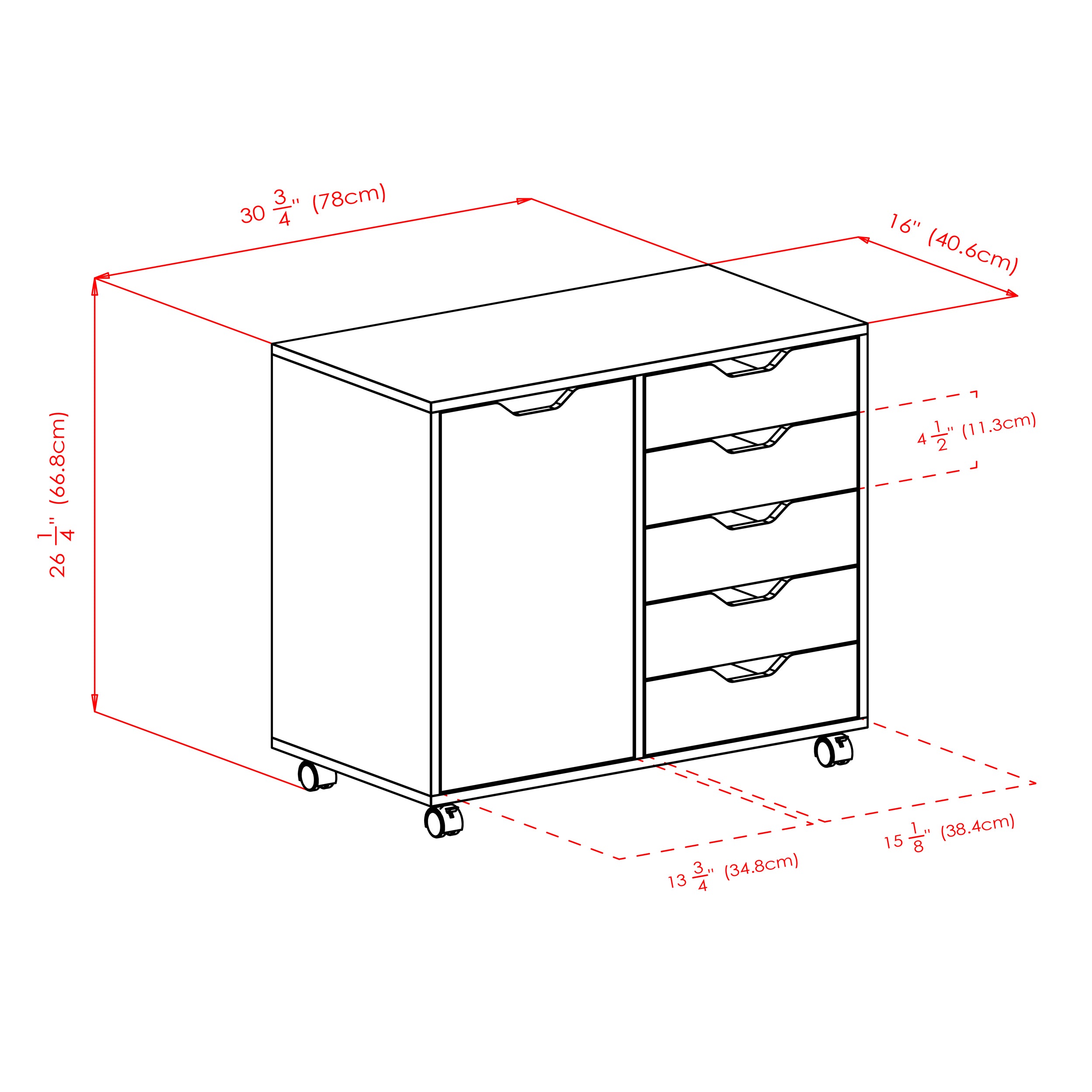 Halifax 5-Drawer, Side Storage Mobile Cabinet, White