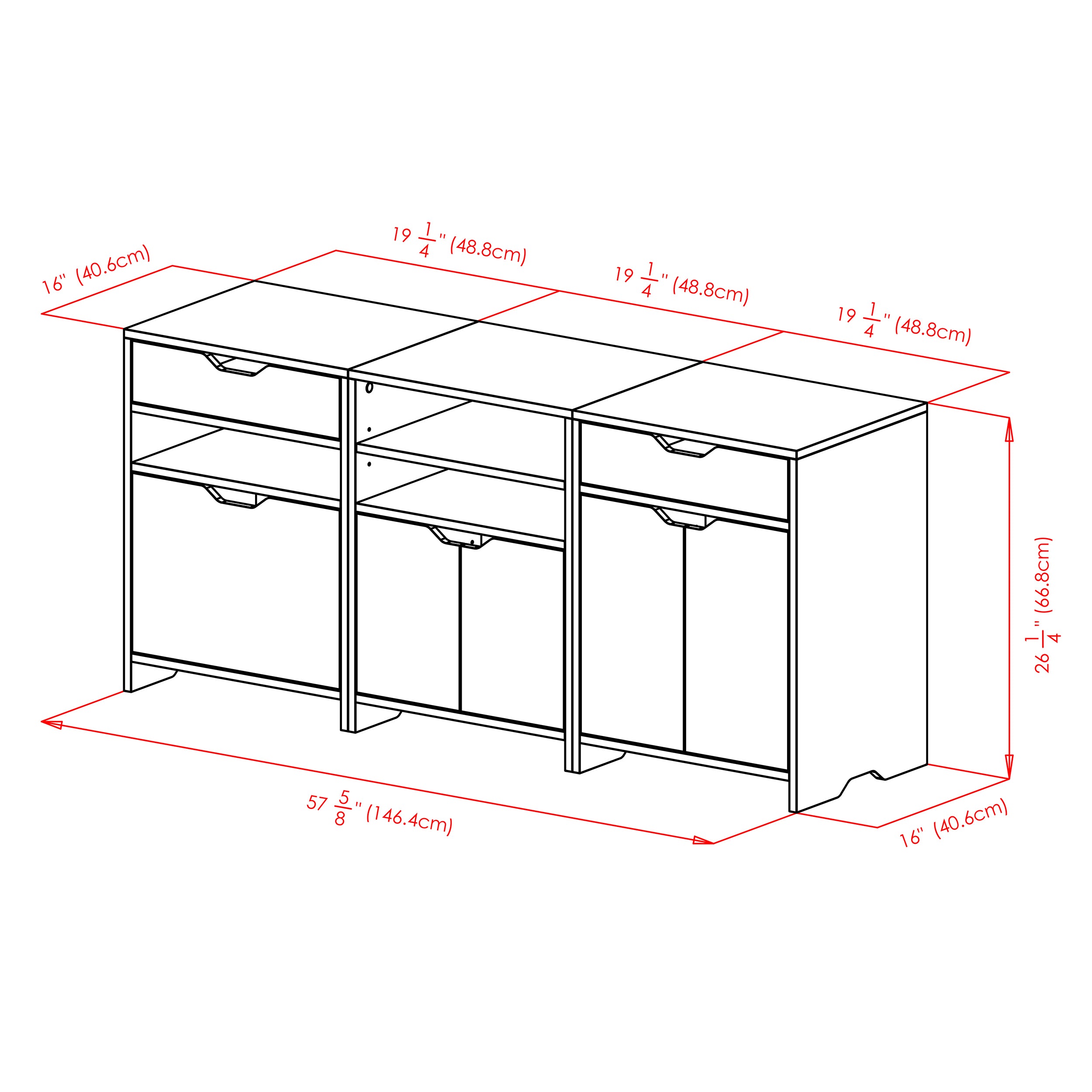 Nova 3-Pc Storage Cabinet Set, Charcoal