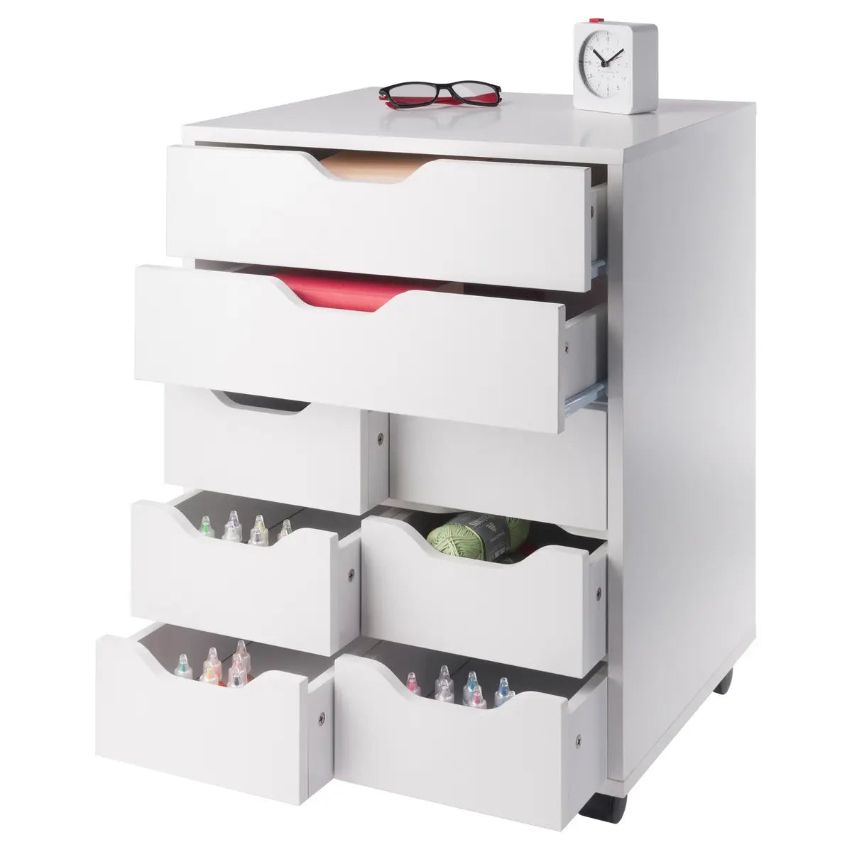 Norfolk 6 Bins, 2 Drawer Mobile Cabinet, White Finish