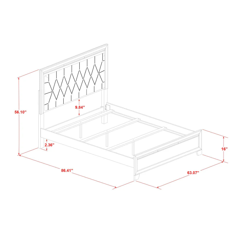 Pandora Wooden Queen Bed - Wood Bed Frame with Adjustable Wood Slat - White Finish