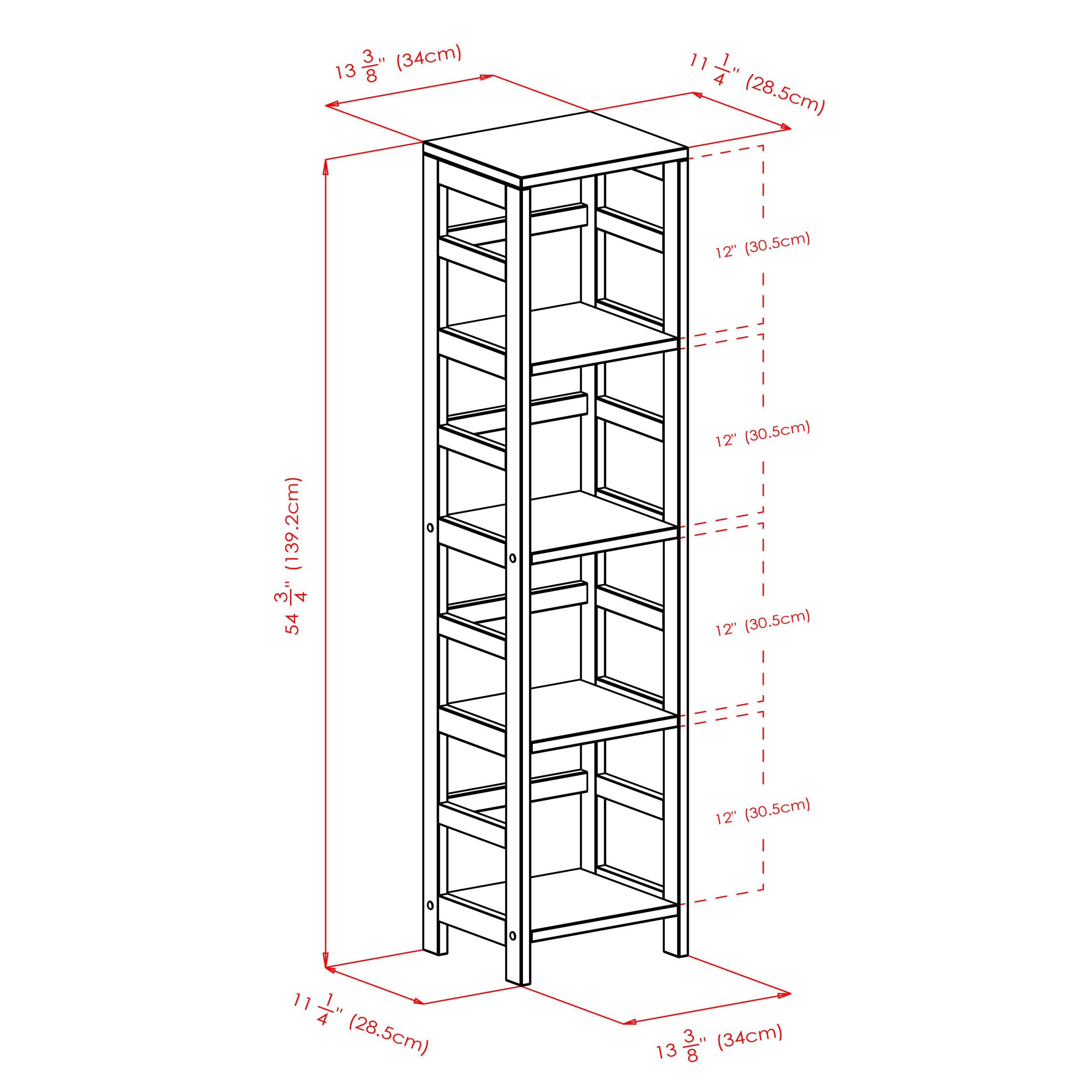 Capri 5-Pc Narrow Storage Shelf with 4 Foldable Fabric Baskets, Espresso and Black