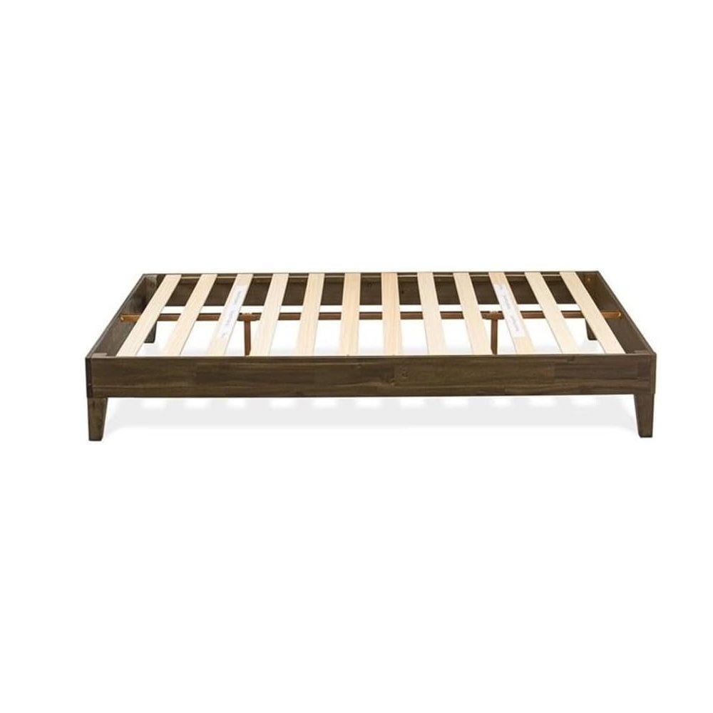 Akai East West Furniture Queen Walnut Engineered Wood Platform Bed Frame  Panel Style with Center Support Legs