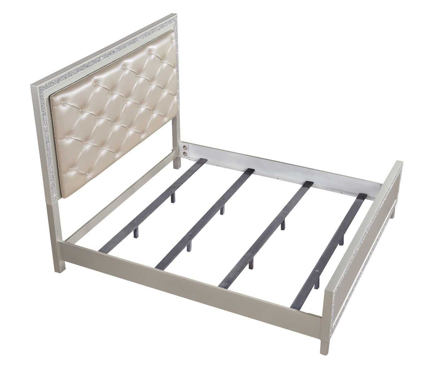 Vienna Sliverfluff King Bed – Champagne Leather, LED Lighting & Storage