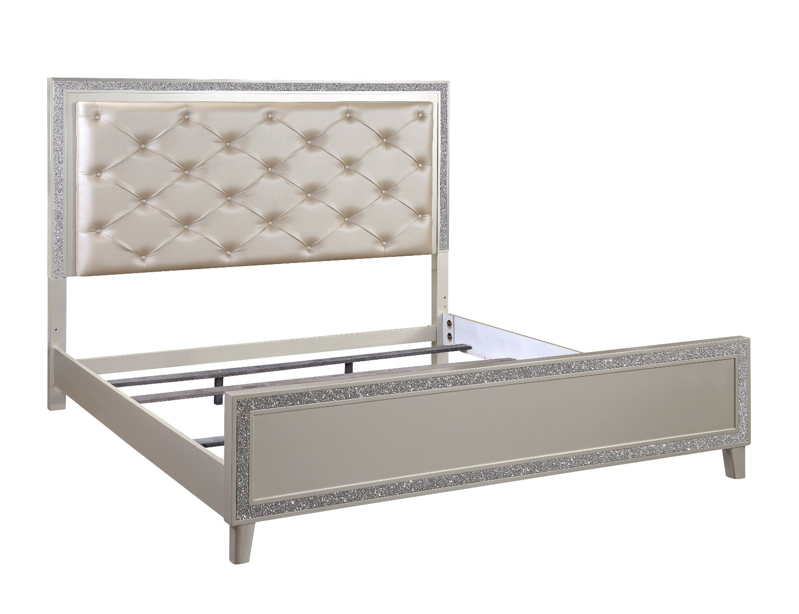 Vienna Sliverfluff King Bed – Champagne Leather, LED Lighting & Storage