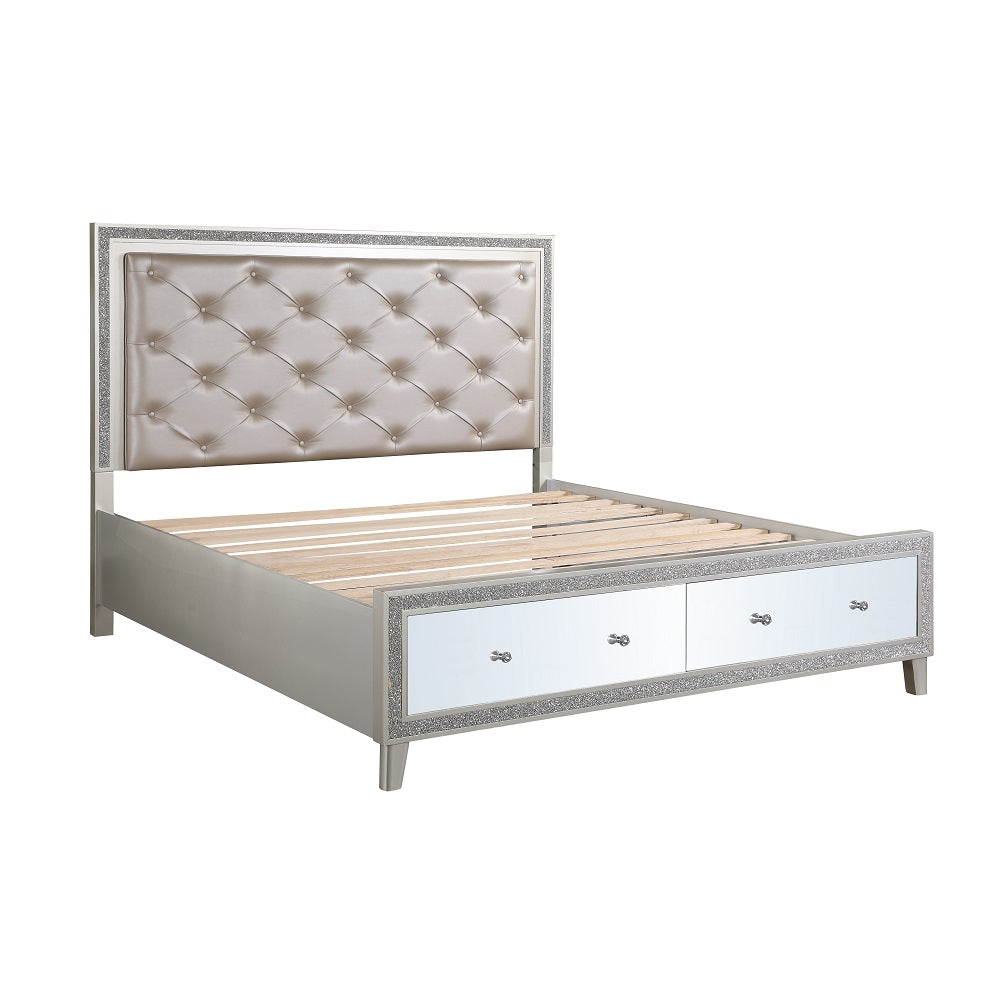 Nana Sliverfluff King Faux Leather Bed – Modern LED Headboard & Storage