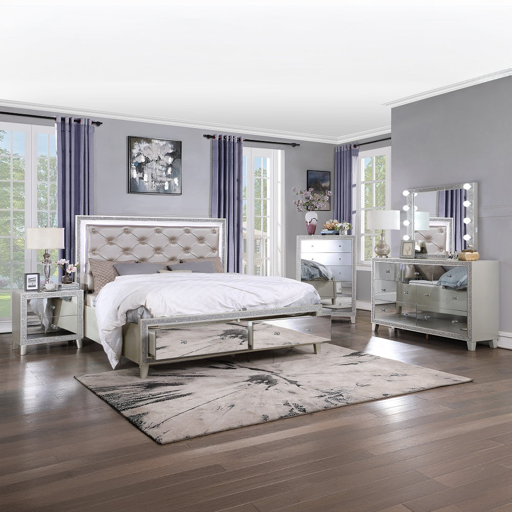Nana Sliverfluff King Faux Leather Bed – Modern LED Headboard & Storage