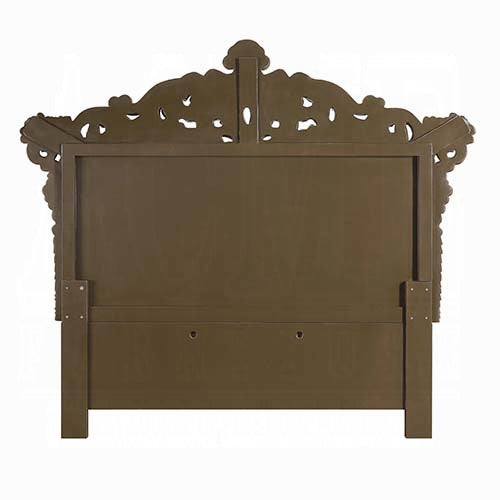 Constantine Eastern King Bed, Synthetic Leather, Light Gold, Brown & Gold Finish
