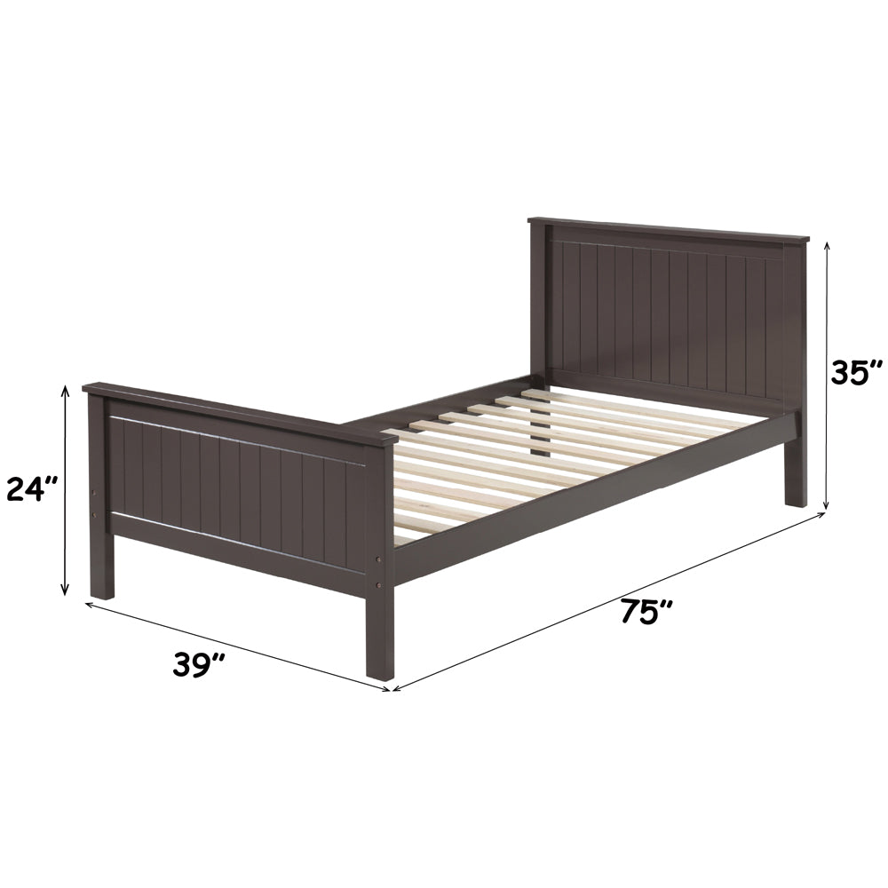 Fremont Bungalow Collection Twin Size Wooden Bed  Chocolate Finish & Slatted Headboarduch