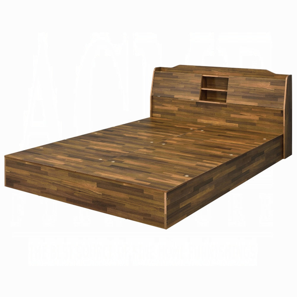 Hestia Queen Bed w/Storage, Walnut Finish