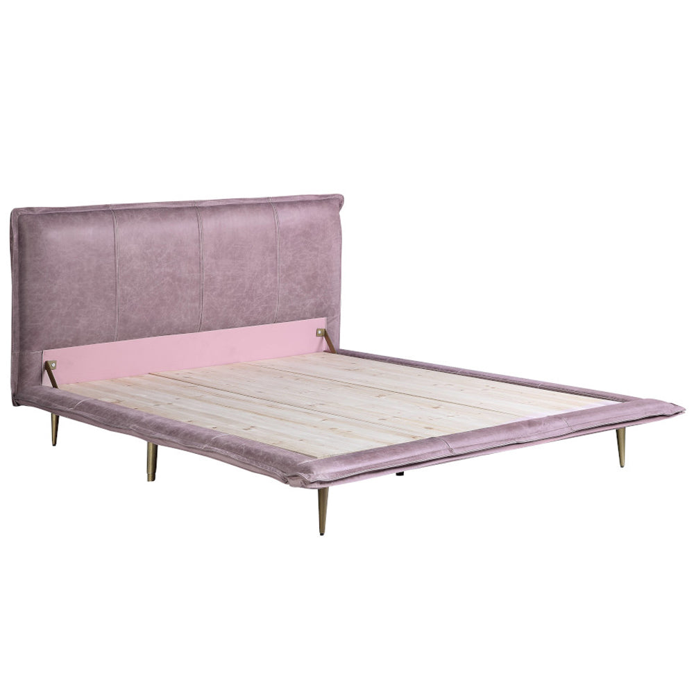 Metis Eastern King Bed, Pink Top Grain Leather