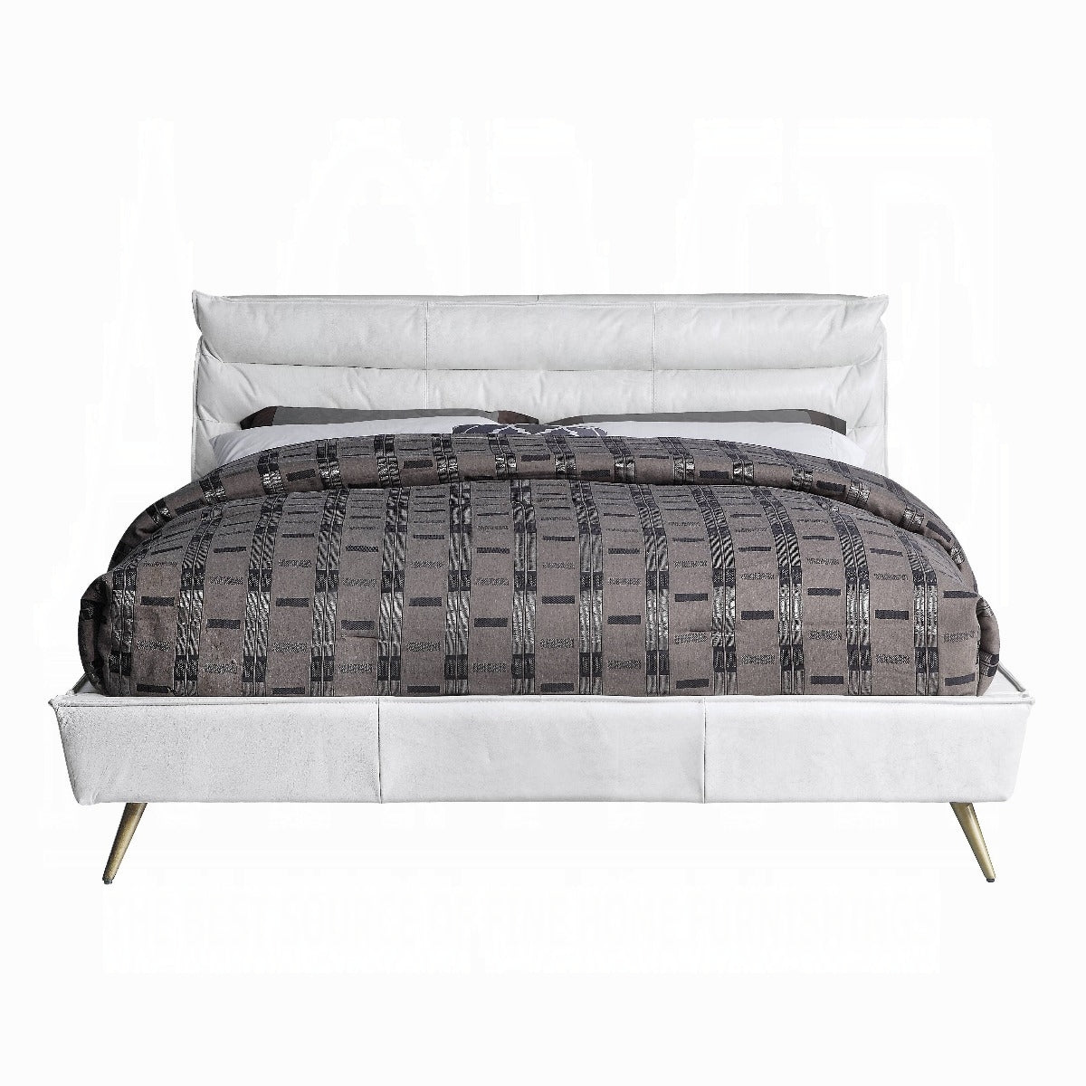 Doris Eastern King Bed, Vintage White Top Grain Leather