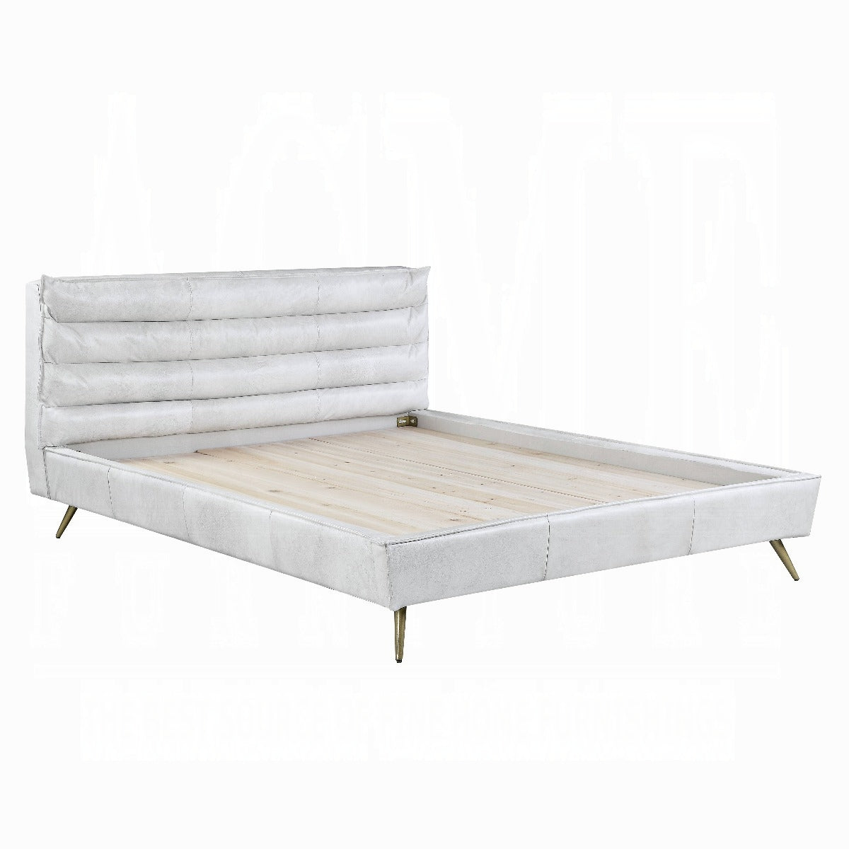 Doris Eastern King Bed, Vintage White Top Grain Leather