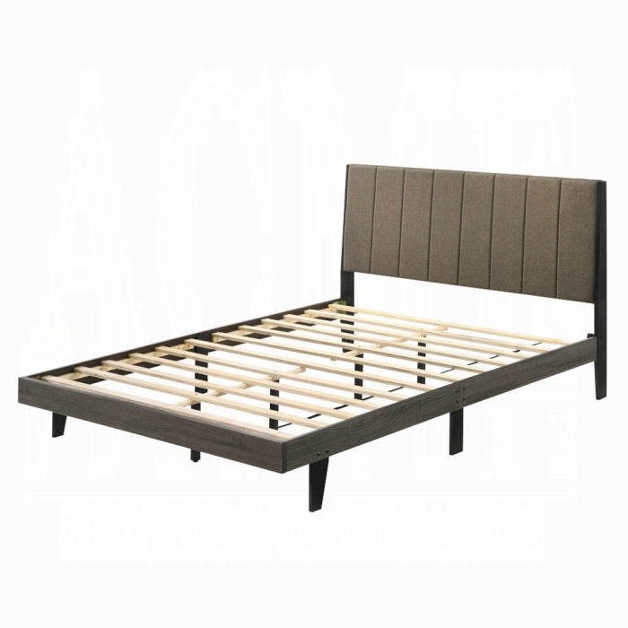 Valdemar Queen Bed, Brown Fabric & Weathered Gray Finish