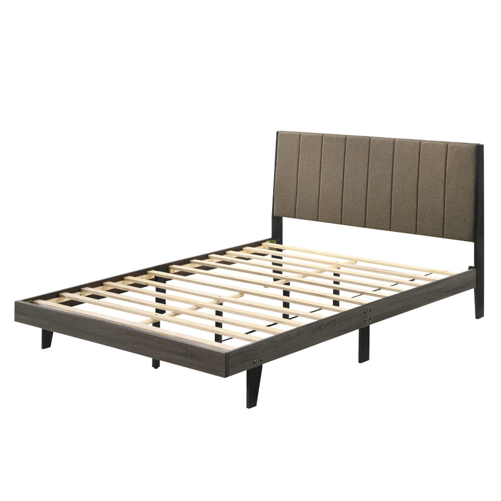 Valdemar Queen Bed, Brown Fabric & Weathered Gray Finish
