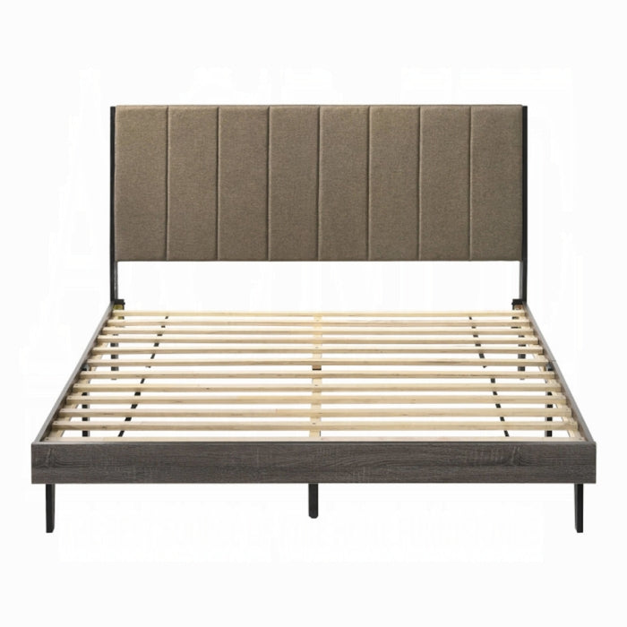 Valdemar Queen Bed, Brown Fabric & Weathered Gray Finish