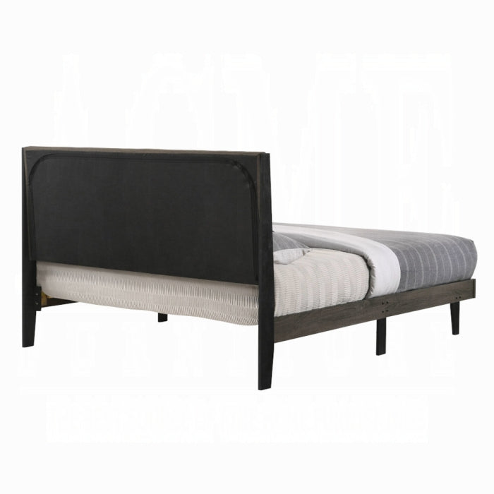 Valdemar Queen Bed, Brown Fabric & Weathered Gray Finish