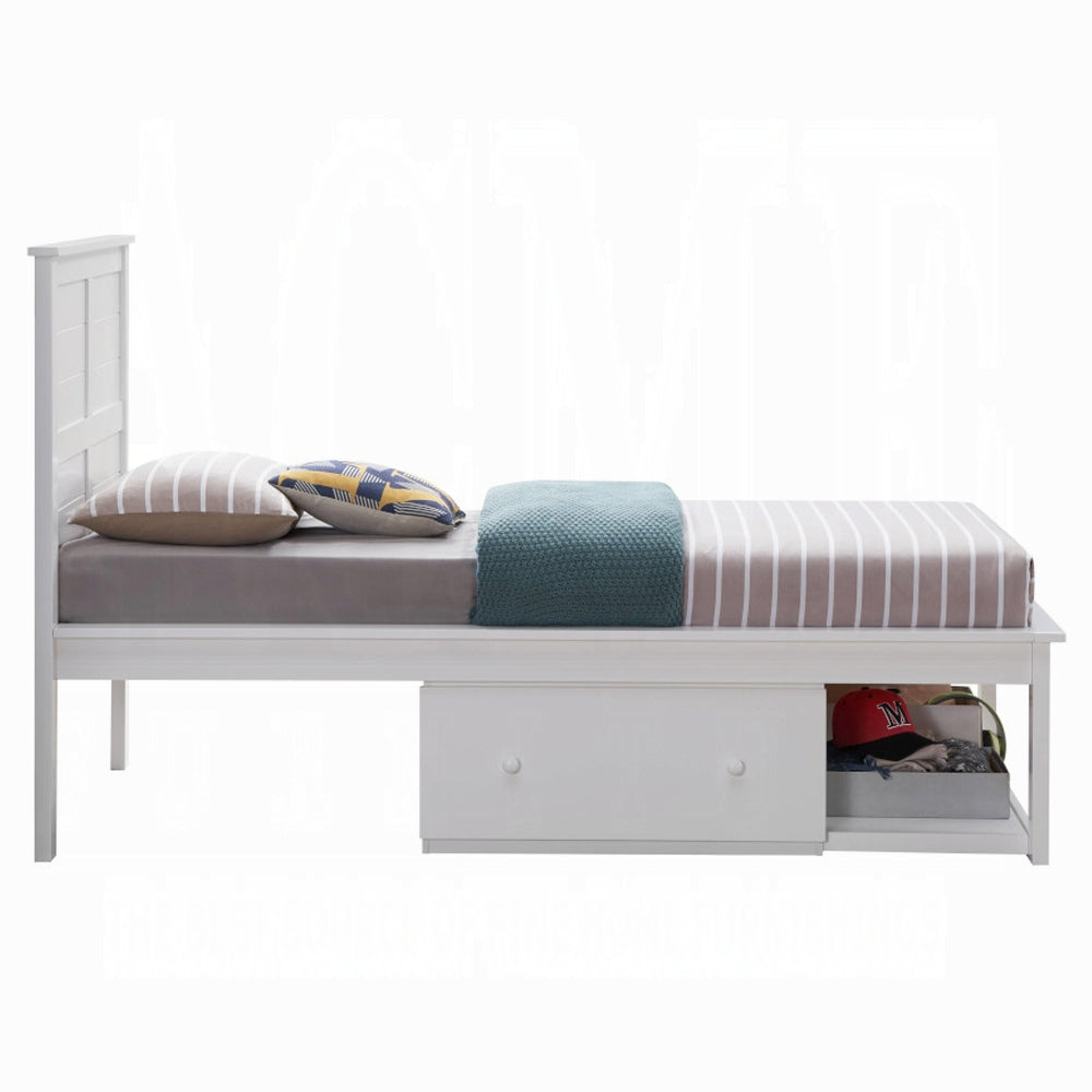 Kenji Iolanda Twin White Storage Platform Bed – Space-Saving Design with 2 Drawers & Open Footboard Storage