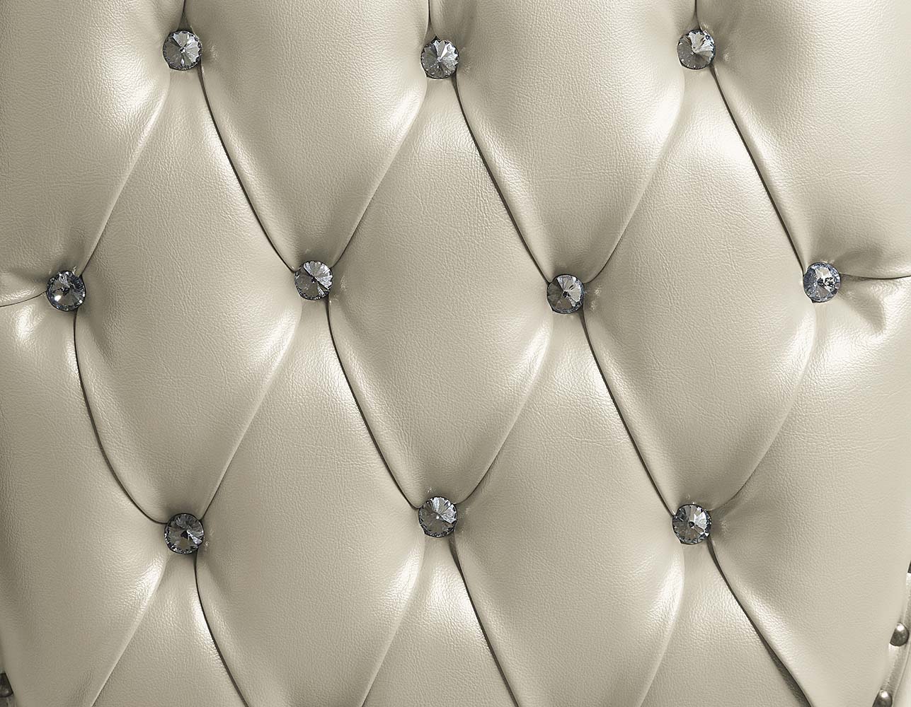 Vanaheim Eastern King Bed, Beige Synthetic Leather & Antique White Finish