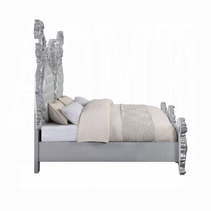 Valkyrie Eastern King Bed, Synthetic Leather, Antique Platinum Finish