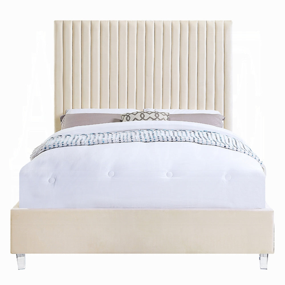 Edzia Eastern King Bed, Beige Velvet