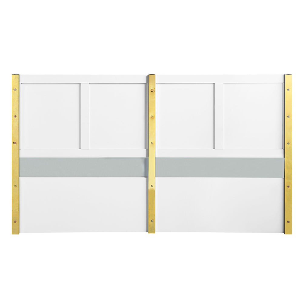 Reese Gaines Eastern King White Wood Panel Bed Design with Wave Pattern and Metal Accents