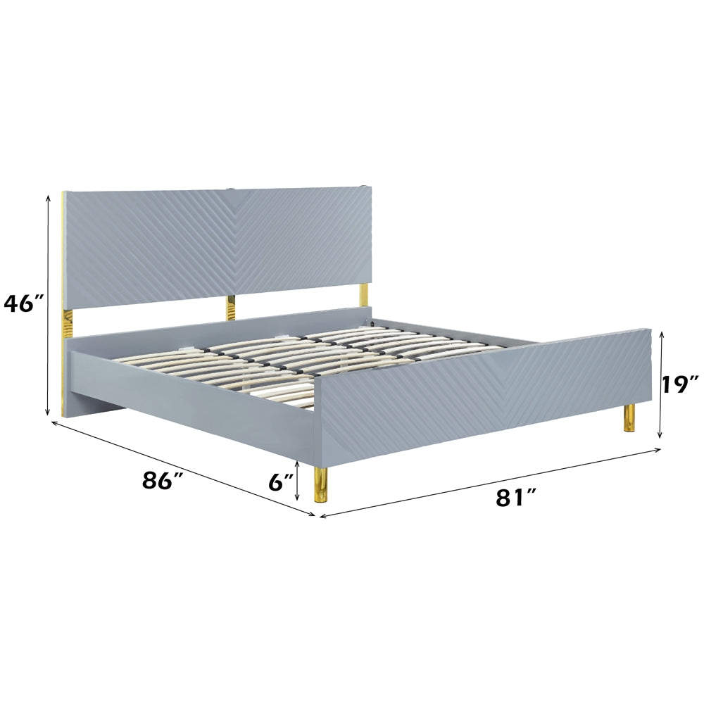 Gaines Eastern King Bed, Gray High Gloss Finish