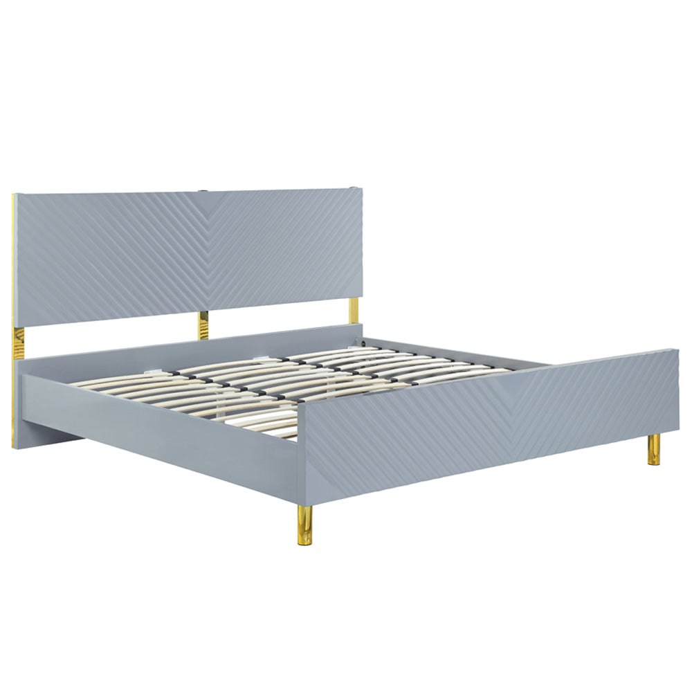 Gaines Queen Bed, Gray High Gloss Finish