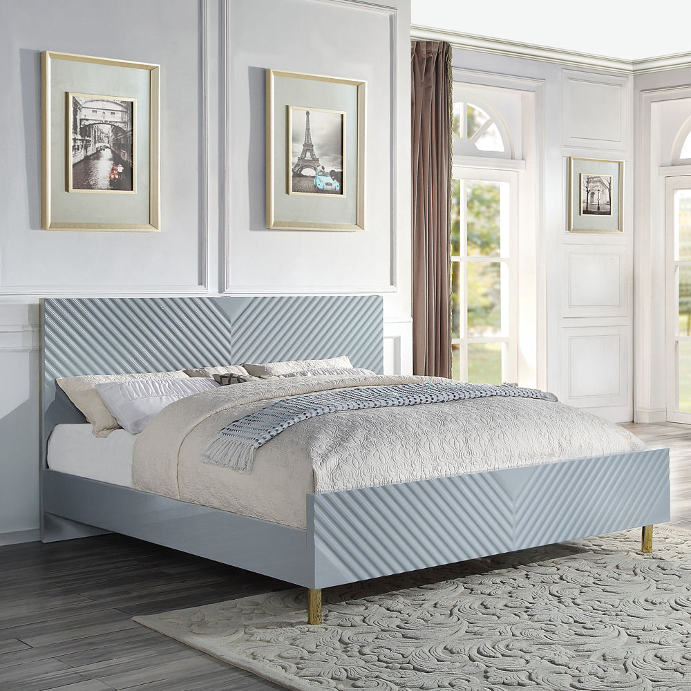 Gaines Queen Bed, Gray High Gloss Finish