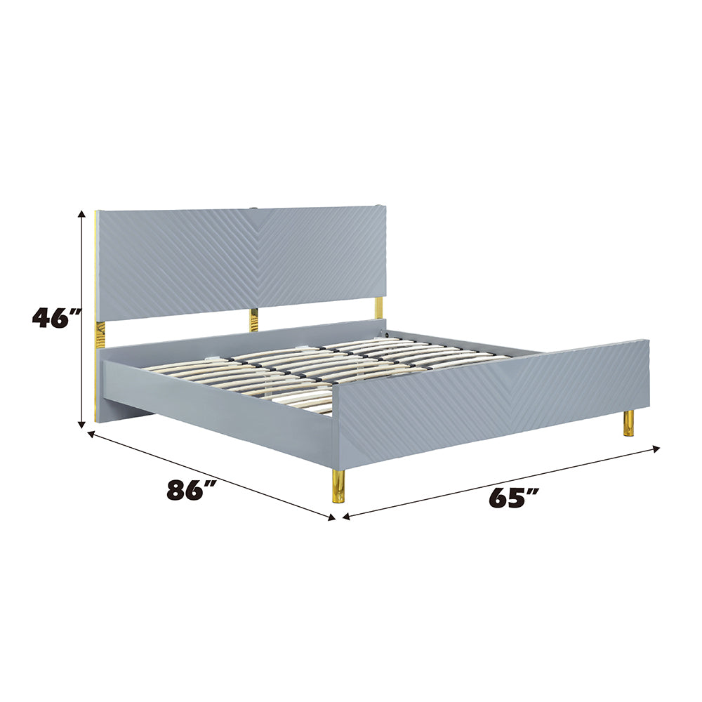 Gaines Queen Bed, Gray High Gloss Finish