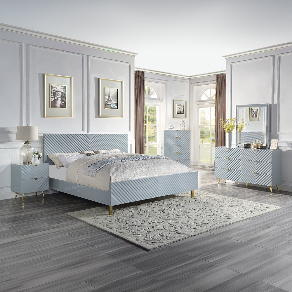 Gaines Queen Bed, Gray High Gloss Finish
