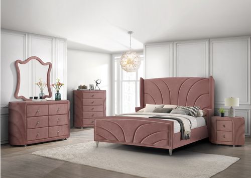 Salonia Eastern King Bed, Pink Velvet