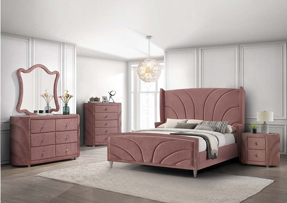 Dixie Salonia Queen Pink Velvet Bed – Tufted  Design