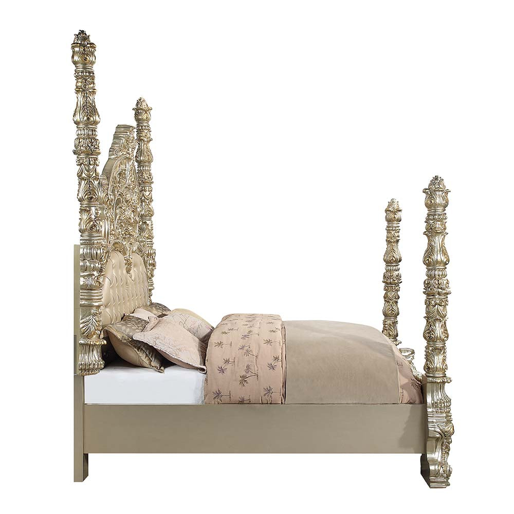 Danae Eastern King Bed, Synthetic Leather, Champagne & Gold Finish