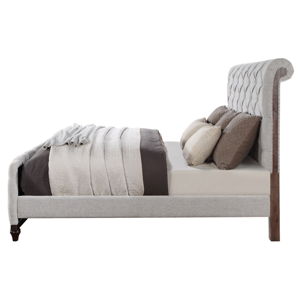 Verona  Queen Reclaimed Oak Wood Panel Bed – Contemporary Industrial Style with Metal Legs
