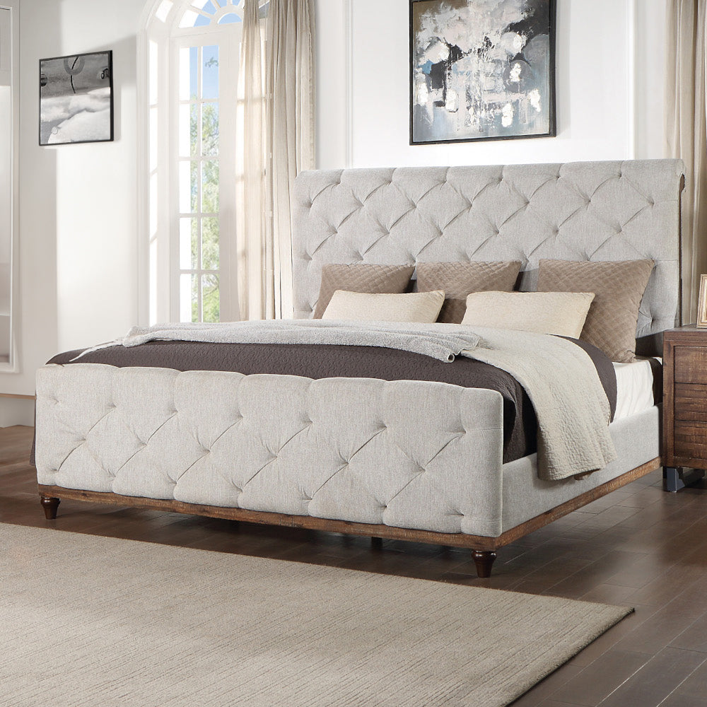 Verona  Queen Reclaimed Oak Wood Panel Bed – Contemporary Industrial Style with Metal Legs