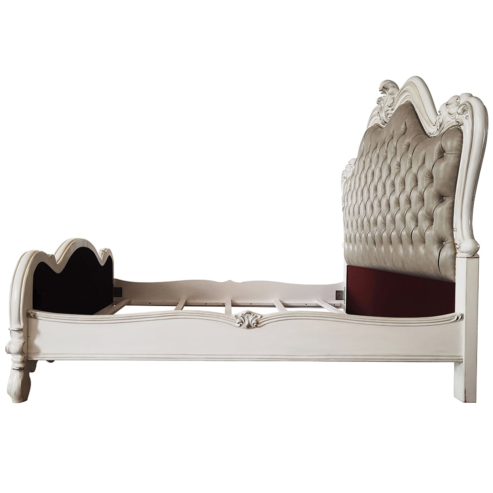 Mistari Versailles II Eastern King Antique Platinum Wooden Bed – Baroque Style with Upholstered Headboard
